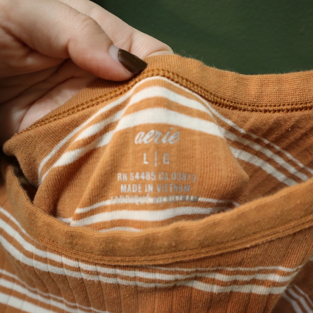 SOLD**Aerie Striped Orange and White Women's Tank Top - Picture 3 of 6